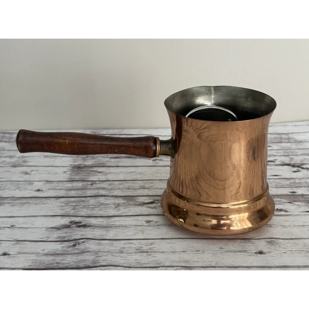 Vintage 1984 Copper Teleflora LE SAUCIER Wood Handle Milk Warmer Sauce Pots